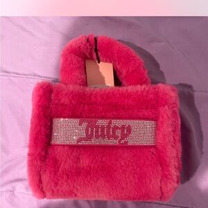 Pink Furry Handbag with Rhinestone Detail
